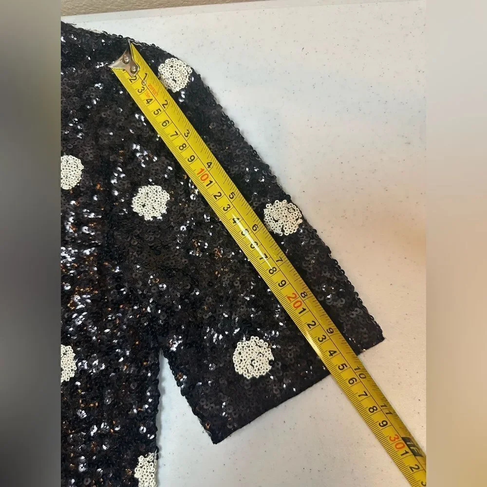 J. Crew XXS 100% Cotton Sequin Polka Dot Short Sleeve Top Party Blouse NWT Black